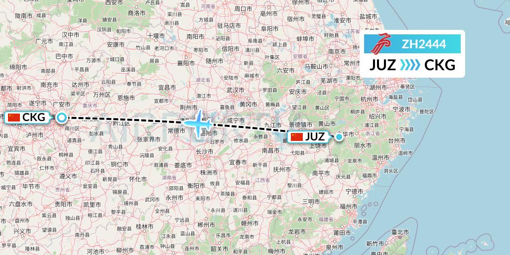 ZH2444 Shenzhen Airlines Flight Map: Quzhou to Chongqing