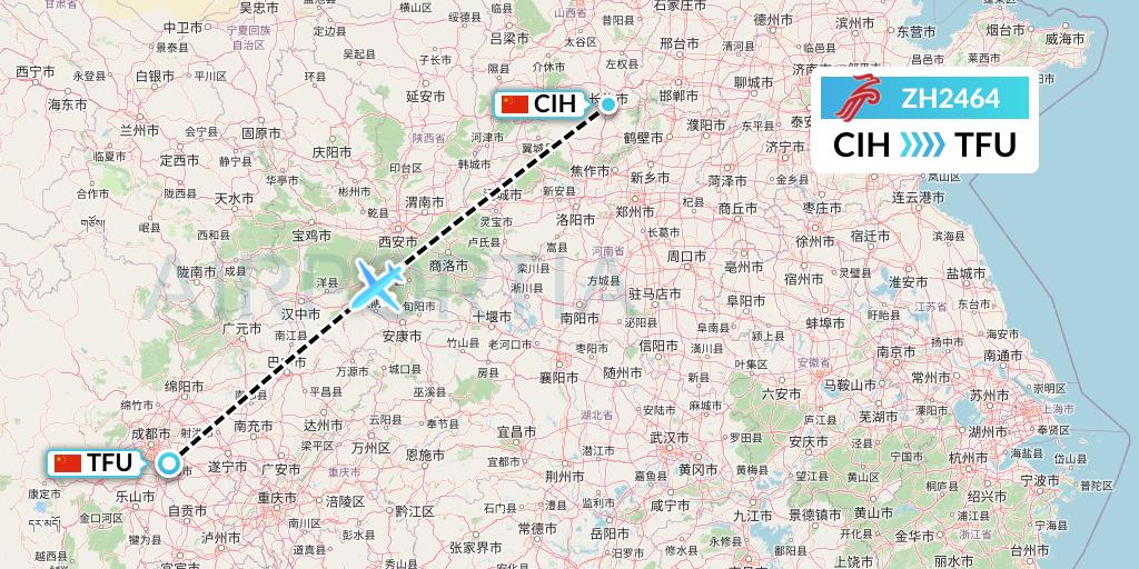 ZH2464 Shenzhen Airlines Flight Map: Changzhi to Chengdu