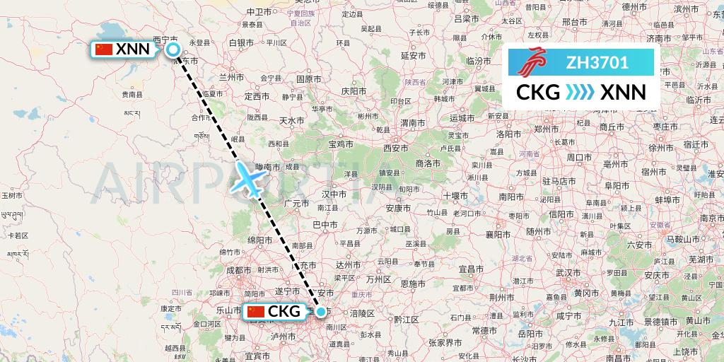 ZH3701 Shenzhen Airlines Flight Map: Chongqing to Xining