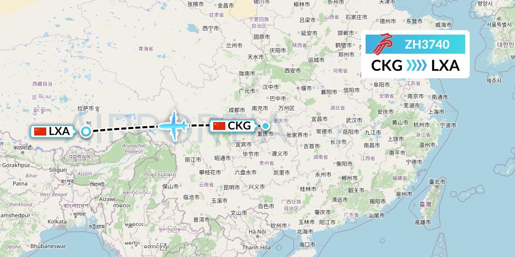ZH3740 Shenzhen Airlines Flight Map: Chongqing to Lhasa