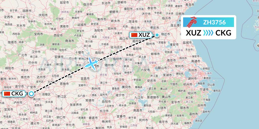 ZH3756 Shenzhen Airlines Flight Map: Xuzhou to Chongqing