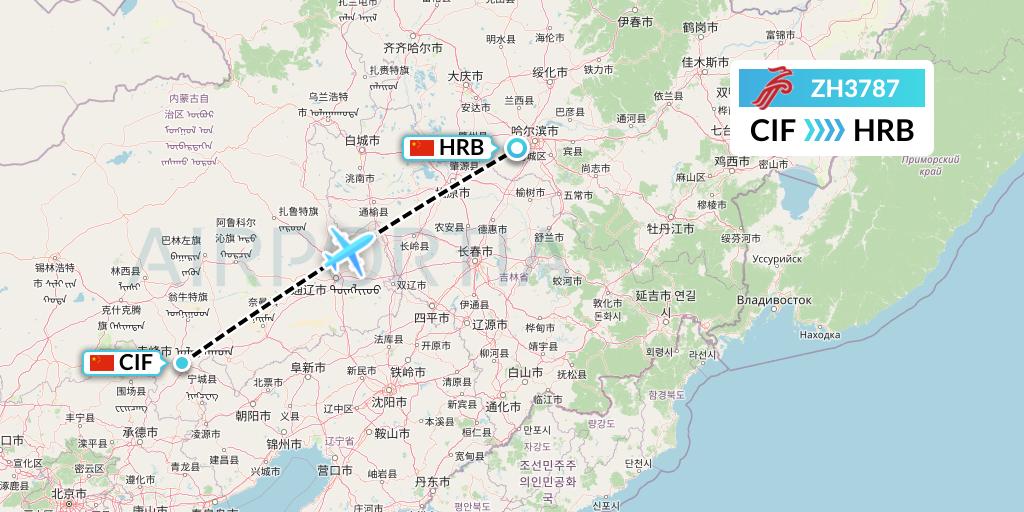 ZH3787 Shenzhen Airlines Flight Map: Chifeng to Harbin