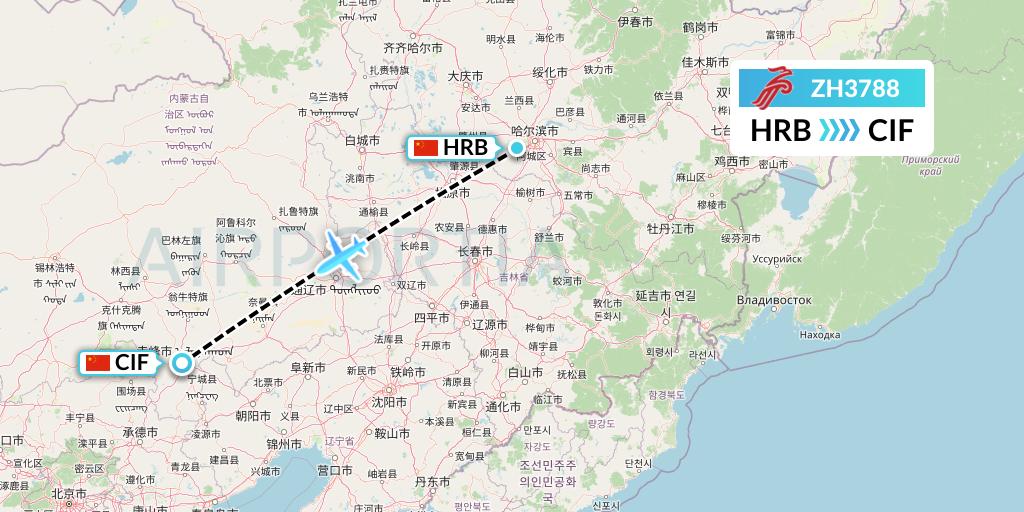 ZH3788 Shenzhen Airlines Flight Map: Harbin to Chifeng