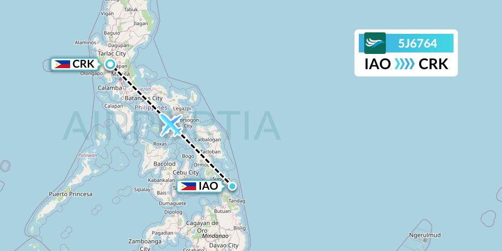 5J6764 CEBU Pacific Air Flight Map: Del Carmen to Angeles City