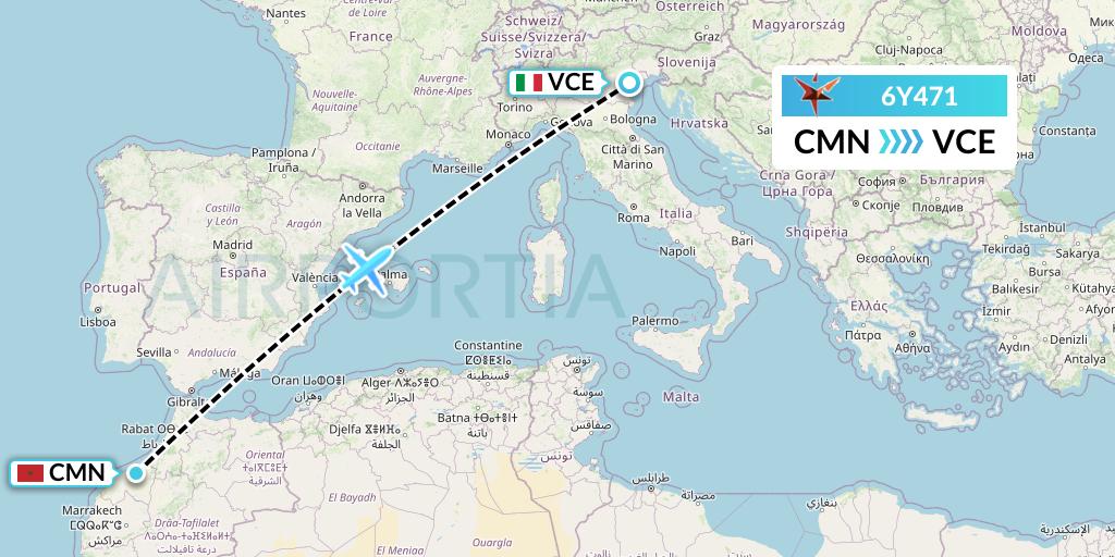 6Y471 SmartLynx Flight Map: Casablanca to Venice