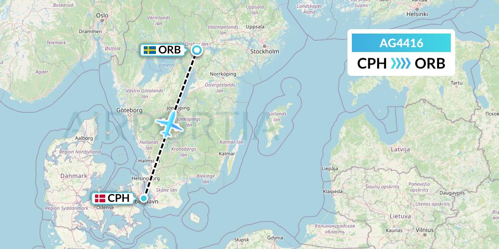 AG4416 Aruba Airlines Flight Map: Copenhagen to Orebro