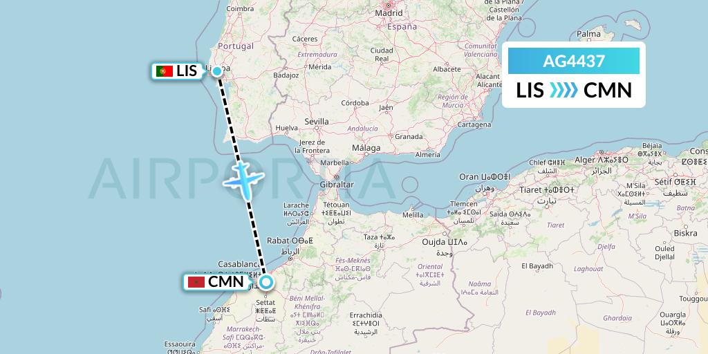 AG4437 Aruba Airlines Flight Map: Lisbon to Casablanca