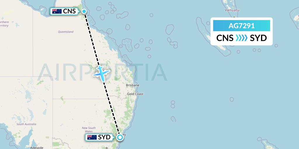 AG7291 Aruba Airlines Flight Map: Cairns to Sydney