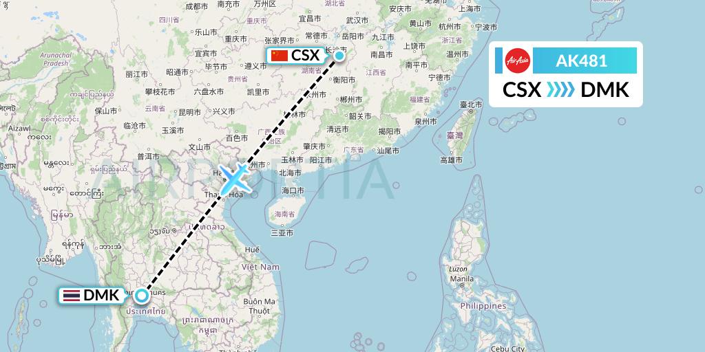 AK481 AirAsia Flight Map: Changsha to Bangkok