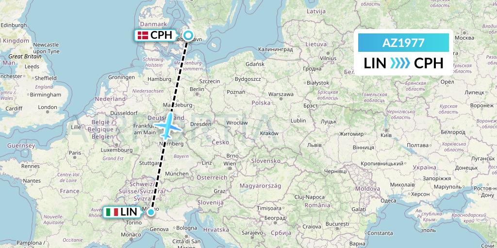 AZ1977 ITA Airways Flight Map: Milan to Copenhagen