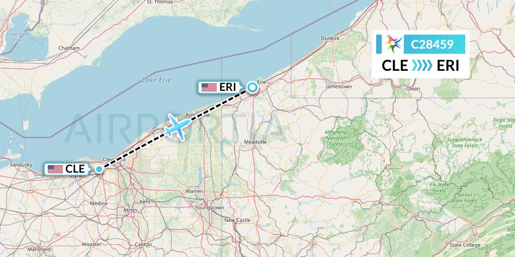 C28459 Ceiba Intercontinental Flight Map: Cleveland to Erie