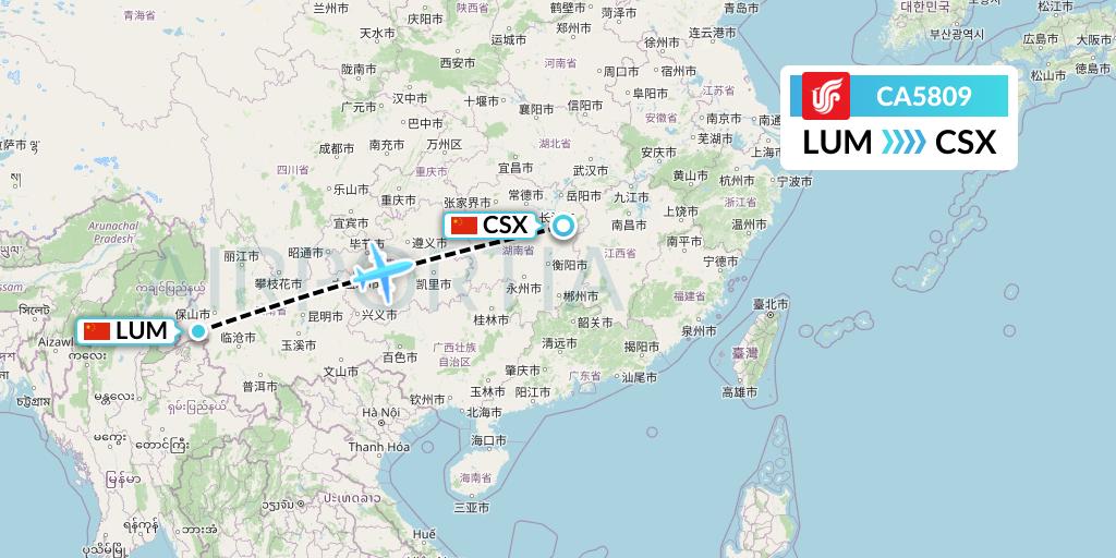 CA5809 Air China Flight Map: Mangshi to Changsha