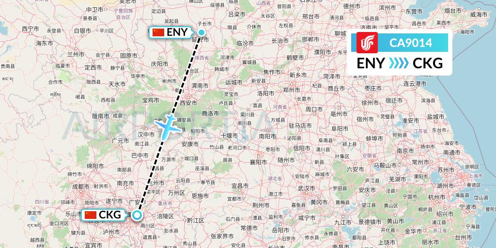 CA9014 Air China Flight Map: Yan'an to Chongqing