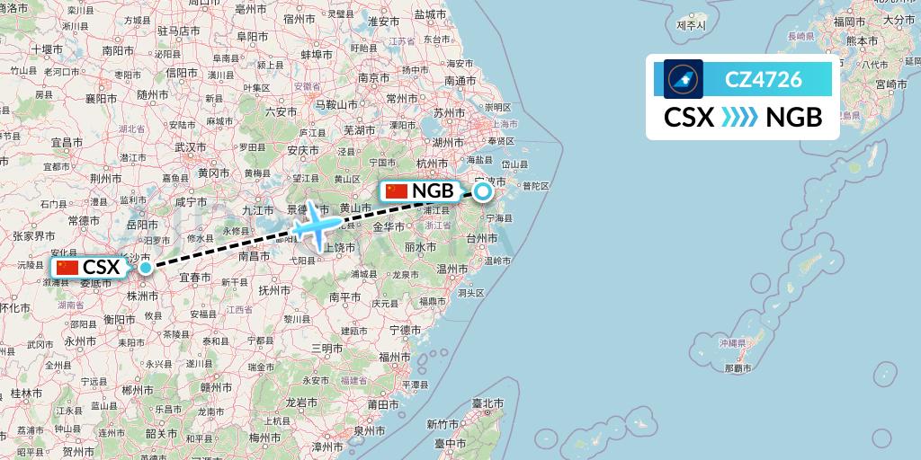 CZ4726 China Southern Airlines Flight Map: Changsha to Ningbo