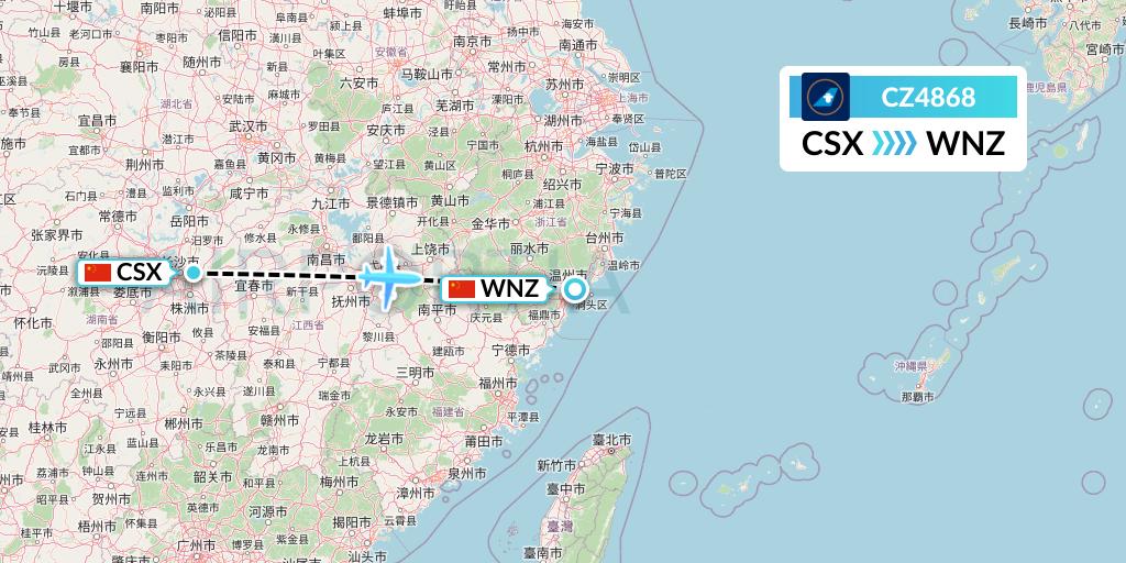 CZ4868 China Southern Airlines Flight Map: Changsha to Wenzhou