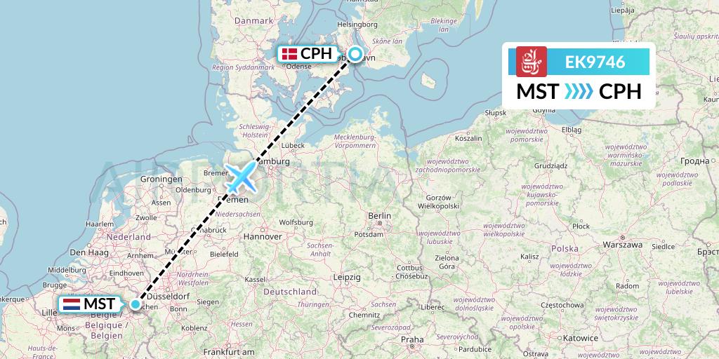 EK9746 Emirates Flight Map: Maastricht to Copenhagen
