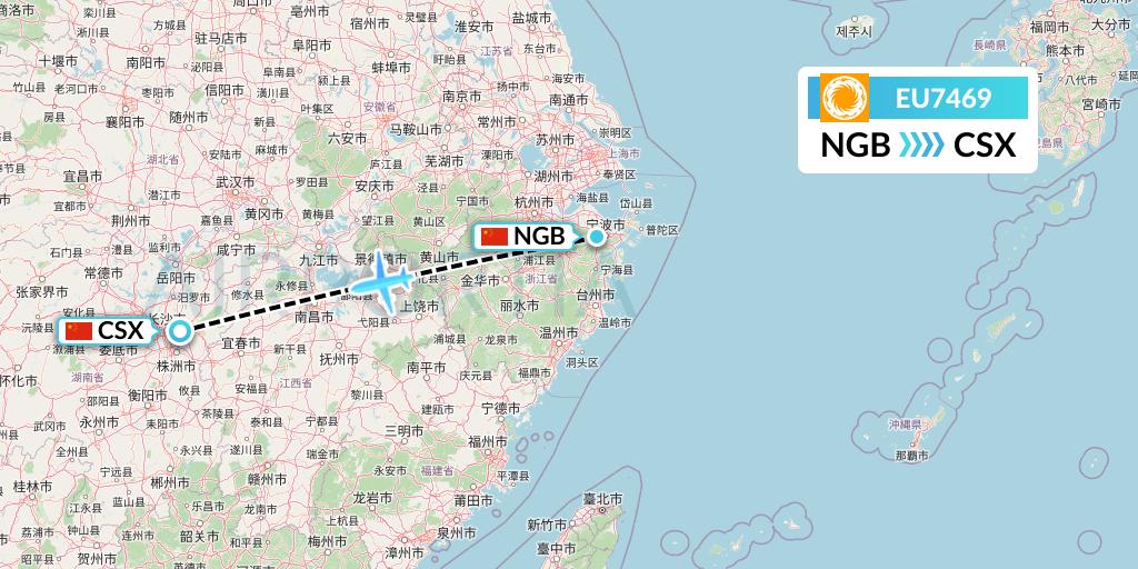 EU7469 Chengdu Airlines Flight Map: Ningbo to Changsha