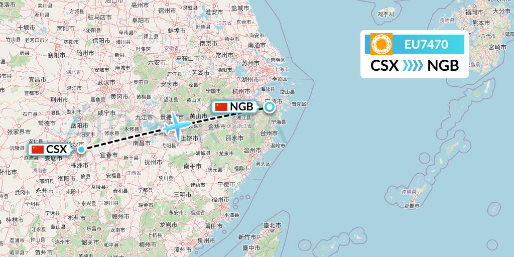 EU7470 Chengdu Airlines Flight Map: Changsha to Ningbo