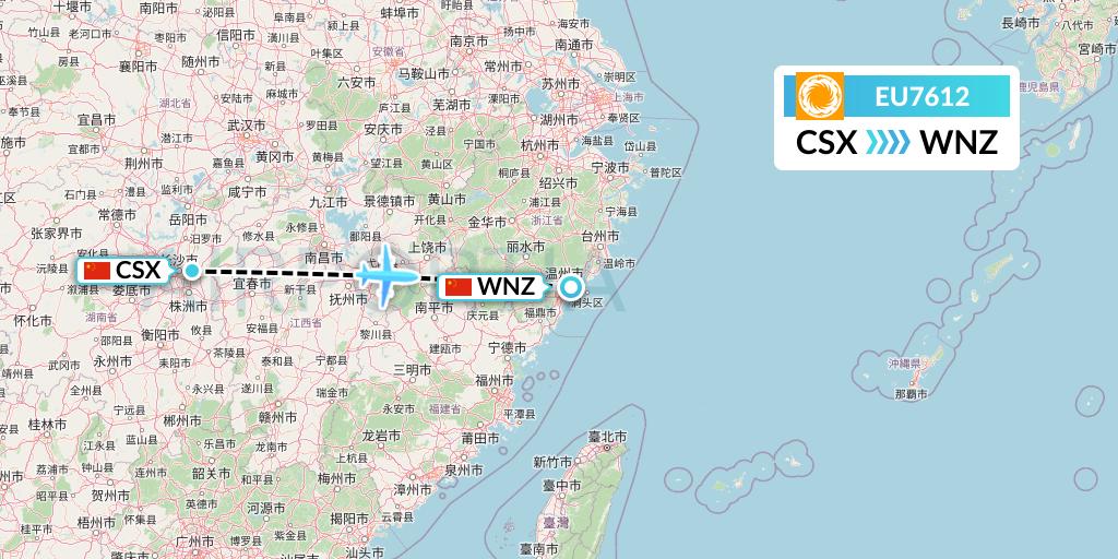 EU7612 Chengdu Airlines Flight Map: Changsha to Wenzhou
