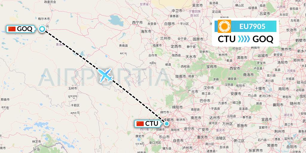 EU7905 Chengdu Airlines Flight Map: Chengdu to Golmud
