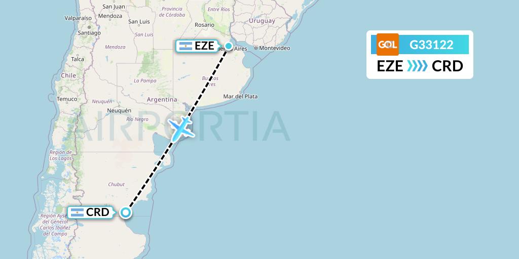 G33122 GOL Transportes Aeros Flight Map: Buenos Aires to Comodoro Rivadavia