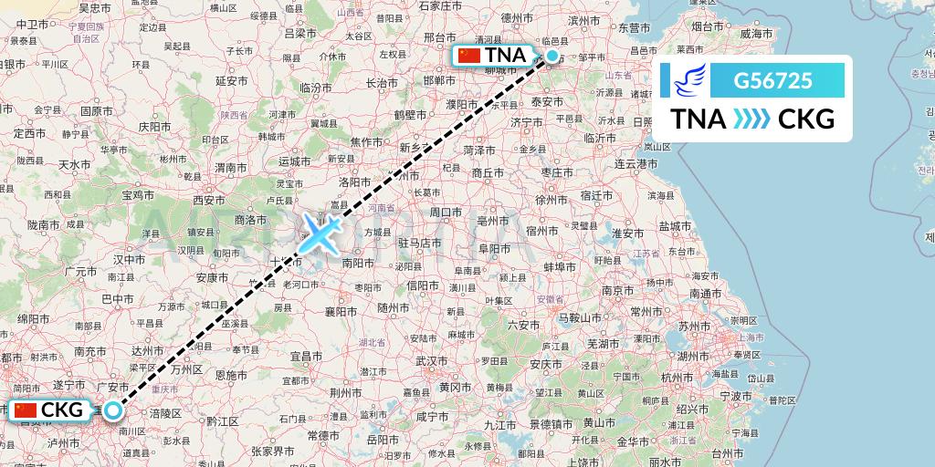 G56725 China Express Airlines Flight Map: Jinan to Chongqing