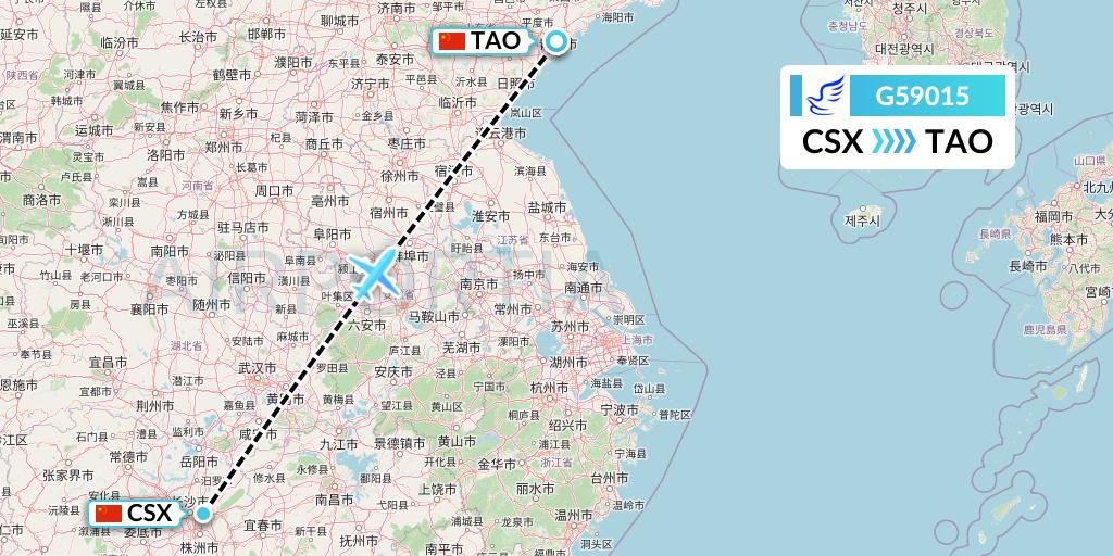 G59015 China Express Airlines Flight Map: Changsha to Qingdao