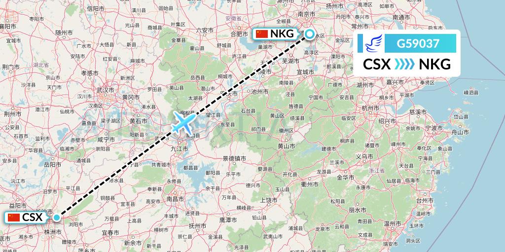 G59037 China Express Airlines Flight Map: Changsha to Nanjing