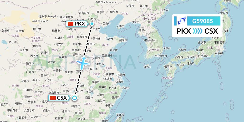 G59085 China Express Airlines Flight Map: Beijing to Changsha