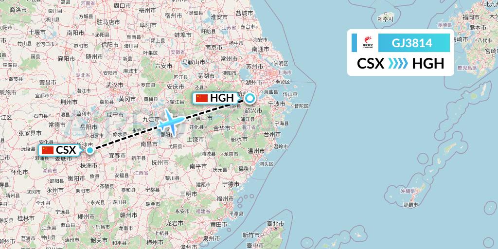 GJ3814 Loong Airlines Flight Map: Changsha to Hangzhou