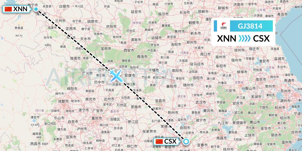 GJ3814 Loong Airlines Flight Map: Xining to Changsha