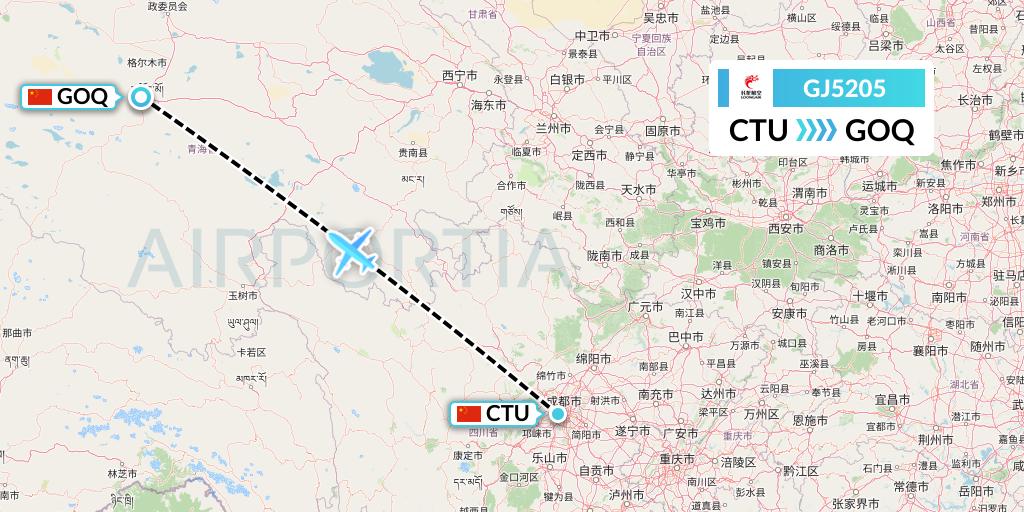 GJ5205 Loong Airlines Flight Map: Chengdu to Golmud