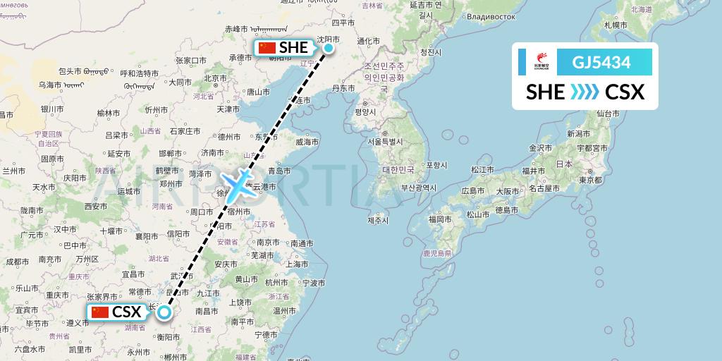 GJ5434 Loong Airlines Flight Map: Shenyang to Changsha