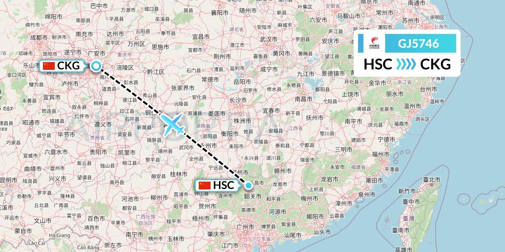 GJ5746 Loong Airlines Flight Map: Shaoguan to Chongqing