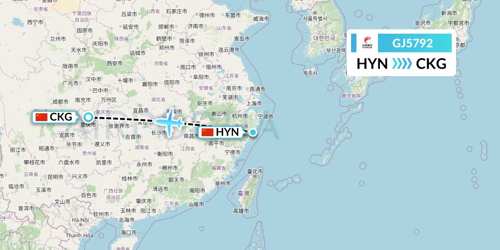 GJ5792 Loong Airlines Flight Map: Huangyan to Chongqing