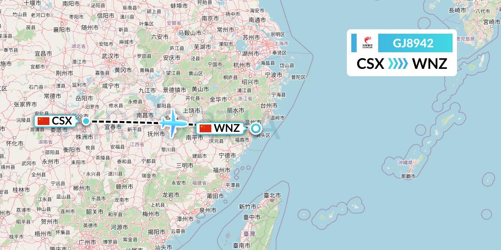 GJ8942 Loong Airlines Flight Map: Changsha to Wenzhou