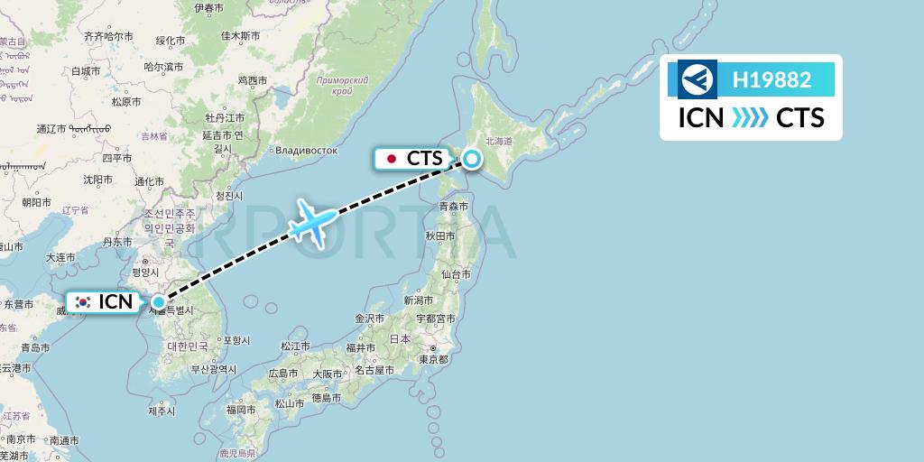 H19882 Hahn Air Systems Flight Map: Seoul to Sapporo