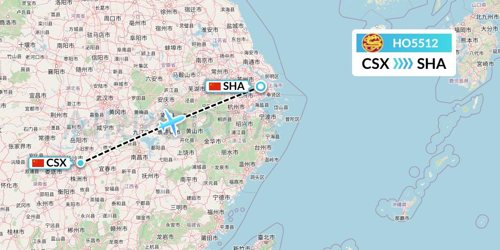 HO5512 Juneyao Airlines Flight Map: Changsha to Shanghai
