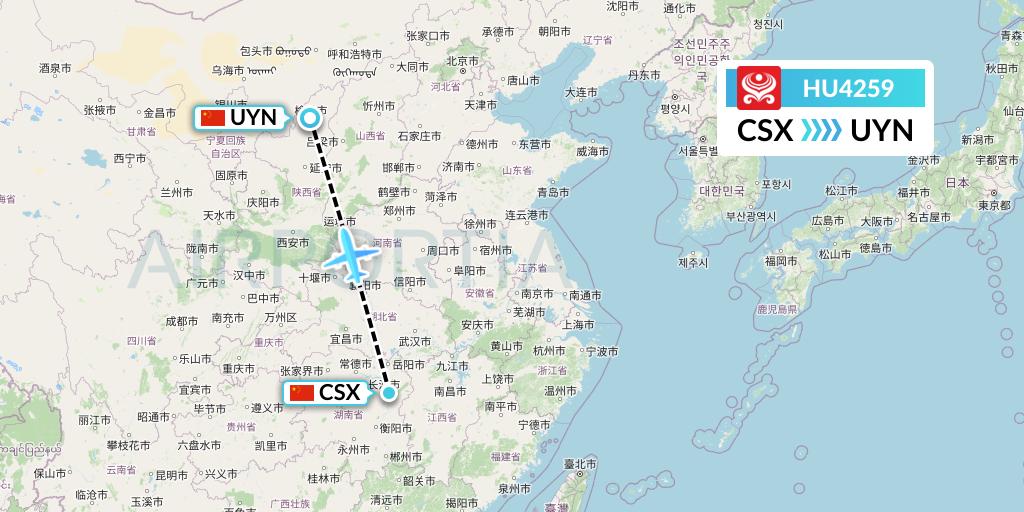 HU4259 Hainan Airlines Flight Map: Changsha to Yulin
