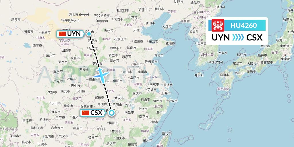 HU4260 Hainan Airlines Flight Map: Yulin to Changsha