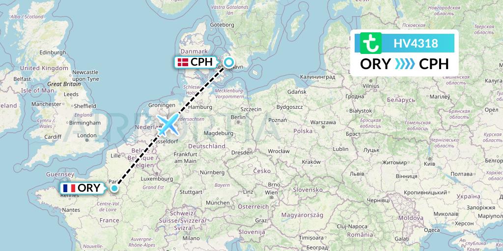 HV4318 Transavia Flight Map: Paris to Copenhagen