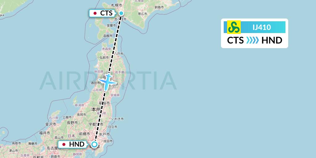 IJ410 Spring Airlines Japan Flight Map: Sapporo to Tokyo