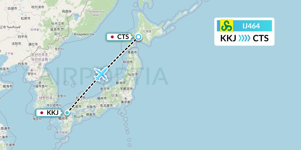 IJ464 Spring Airlines Japan Flight Map: Kitakyushu to Sapporo
