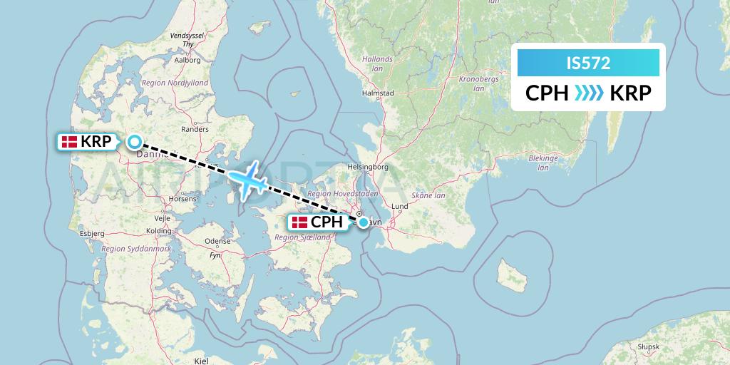 IS572 Sepehran Airlines Flight Map: Copenhagen to Karup