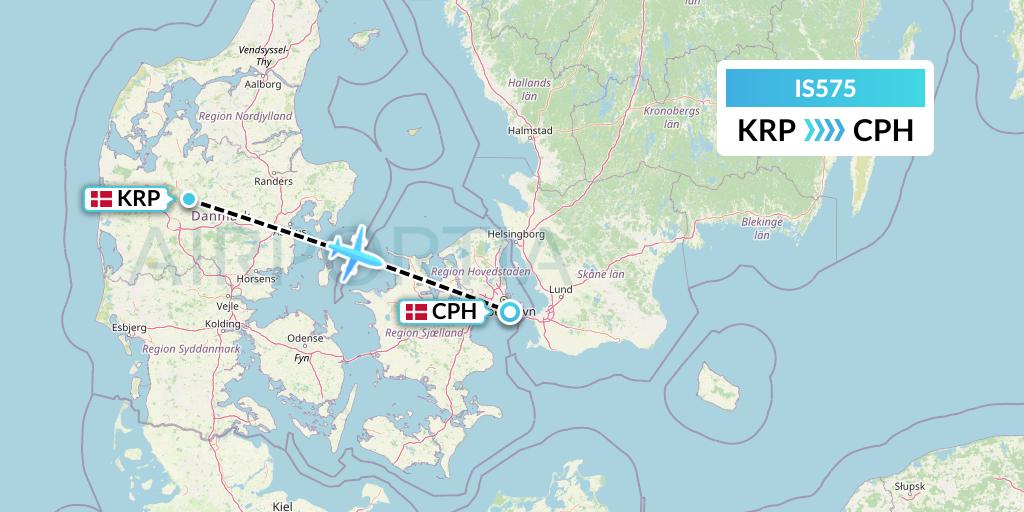 IS575 Sepehran Airlines Flight Map: Karup to Copenhagen