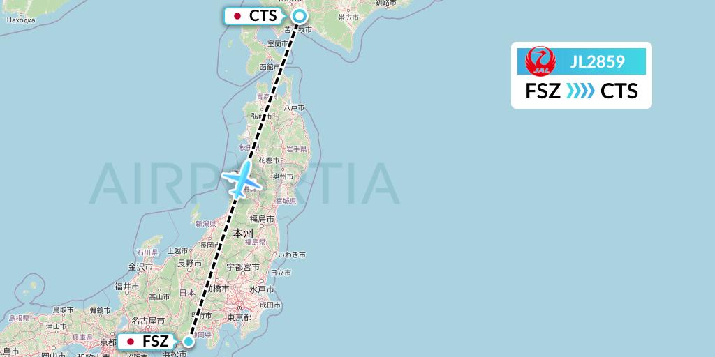 JL2859 Japan Airlines Flight Map: Shizuoka to Sapporo
