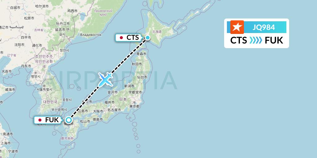 JQ984 Jetstar Airways Flight Map: Sapporo to Fukuoka