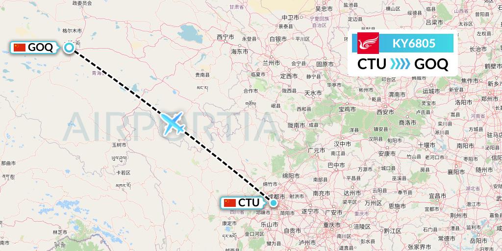 KY6805 Kunming Airlines Flight Map: Chengdu to Golmud