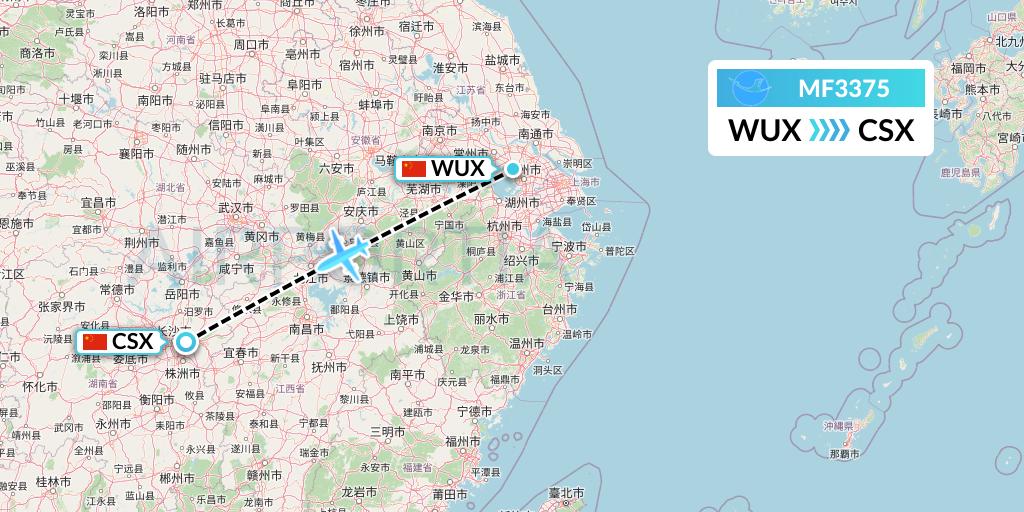 MF3375 Xiamen Airlines Flight Map: Wuxi to Changsha