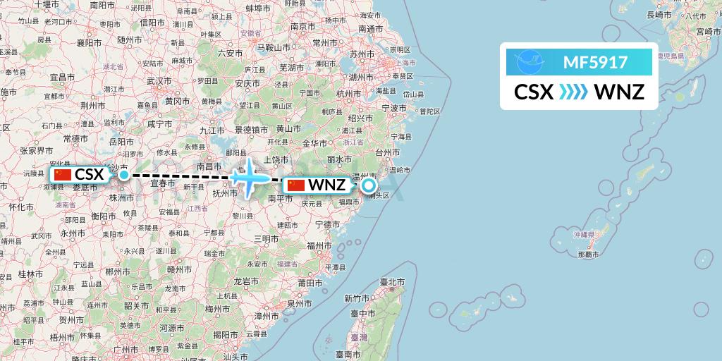 MF5917 Xiamen Airlines Flight Map: Changsha to Wenzhou